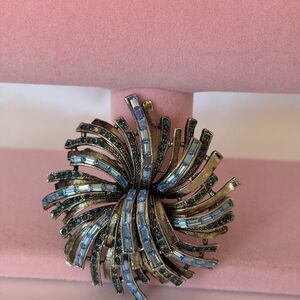 Vintage Starburst Brooch – Navy & Clear Rhinestone Firework Pin, Silver Tone Ena
